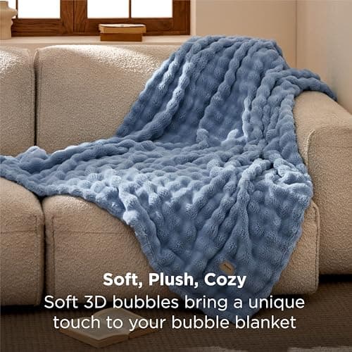 Bedsure Bubble Fleece Throw Blanket - Lightweight, Ashley Blue, 130x170cm — view 3