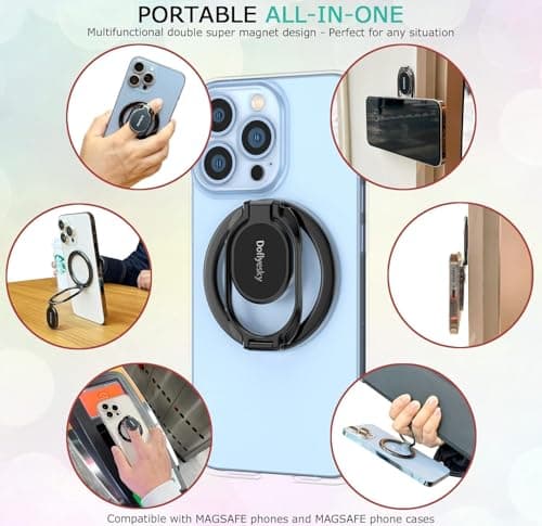 Magnetic Phone Ring Holder with Magsafe, Double Adjustable Gym Finger Ring Grip and Stand, Removable Phone Grip, for iPhone, iPad and Smartphones, Compatible with Magnetic Car Mount (Brown) — view 6