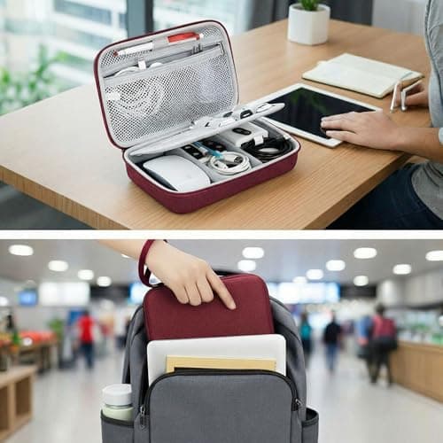 Hard Electronics Travel Organizer Case for MacBook Chargers & Storage Flash Hard Drives - Waterproof Shockproof 2-Layer Design Holds Power Bank Mouse and Cables (Wine Red) — view 6