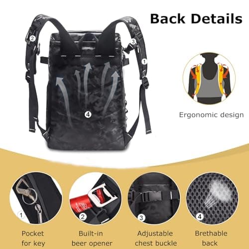 Upeelife Large Insulated Cooler Backpack, Waterproof Leakproof Cool Bag Rucksack Picnic Backpack, Black Camo — view 6