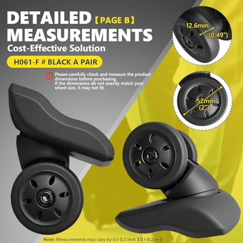 Luggage Wheels Replacement Wheel for Luggage Suitcase Repair 360° Rotating Suitcase Replacement Wheels with 4 Mounting Holes BH061 (H061-Front Wheel) — view 3