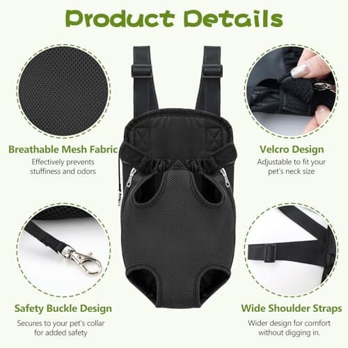 Black Portable Pet Carrier Backpack, Legs and Tail Out, Adjustable Front and Back Carrier for Teacup Dogs and Cats Under 6 Lbs, Hands Free for Hiking, Camping, Travel, Cycling (Black, XL) — view 3