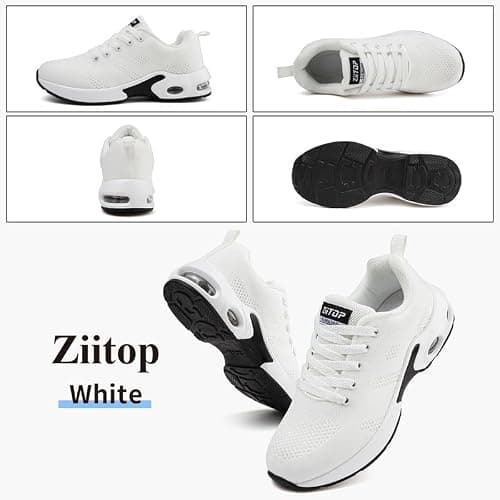Womens Trainers Running Shoes Air Cushion Arch Support Sneakers Platform Trainers Ladies Walking Shoes Mesh Breathable Lightweight Sport Sneakers Outdoor Gym Athletic Tennis Jogging White — view 2