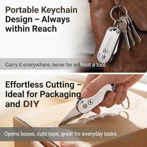 2 Pcs Small Box Cutter, Pocket Box Opener Tool, Compact Stainless Steel Box Cutter Keyring, EDC Multi Tool, Small Multitool, Gadget Tools for Men, Home Office Warehouse DIY Use — view 5