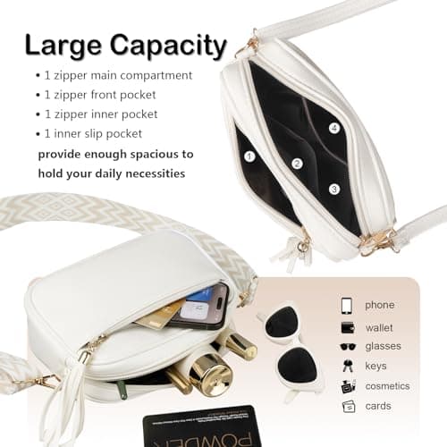 Kememo Small Cross body Bag for Women, Faux Leather Handbags & Shoulder Bags Camera CrossBody Bag with Adjustable Wide Strap for Travel Shopping Work Daily Use, White — view 4
