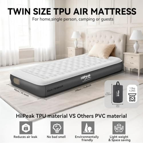 HiiPeak Single Inflatable Bed, 22cm Camping Air Mattress with Wireless Removable Built-in Pump, Blow Up Bed, Self Inflating Guest Bed All Night Stability, No Bad Smell for Tent Camping, Home, Guests — view 4
