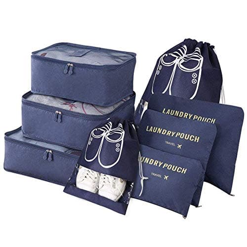 Vicloon Packing Cubes, 8 PCS Travel Organiser Bags Luggage Organizers with Shoe Bag for Clothes Suitcase Shoes (Blue)