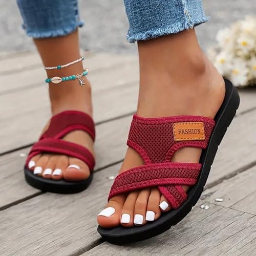 Women's Lightweight Canvas Flip Flops for Beach and Casual Summer Wear, Soft Cotton Straps with Cushioned Sole, Non-Slip Outdoor Slippers for Women (6) — view 3