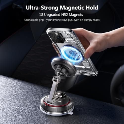SYNCWIRE for MagSafe Car Mount [3-Axis] Nano Adhesive Gel + Strong Suction Cup Magnetic Phone Holder for Dashboard & Windscreen, 360° Rotatable for iPhone 17 16 15 14 13 12, Samsung, Matte Black — view 2