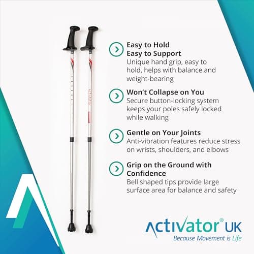 Activator Rehabilitation Poles (Red/Silver) walking poles for Parkinson’s, balance disorders, arthritis, fall prevention, hip/knee rehab, spinal stenosis, stability, strength & mobility recovery aids. — view 2