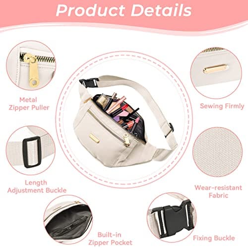 Alviller Fanny Pack Fashionable Waist Bag Casual Travel Bum Bag with 3 Zipper Pockets for Women Men Sports Running Hiking Jogging (Beige) — view 4
