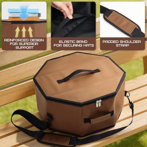 WERNNSAI Hat Storage Box for Travel, Structured Hat Organizer with Padded Shoulder Strap, Men Women Faux Leather Travel Case with Lid for Cap Closet Bedroom Dorm — view 5