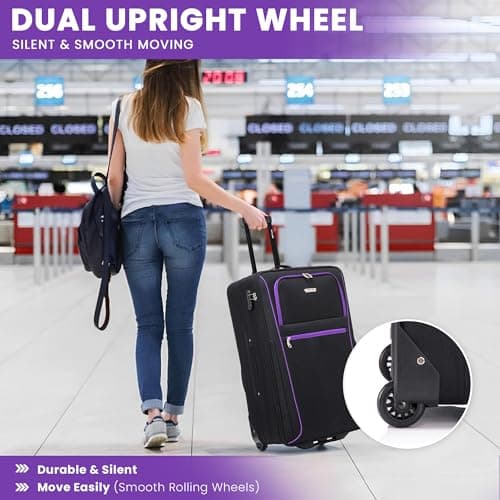 Cabin Suitcase 20" Carry On Suitcase Super Lightweight Luggage 20% Expandable 2 Wheel Soft Shell Luggage with Built in Combination Lock for All Airlines EasyJet Ryanair British Airways 55x35x20 — view 6