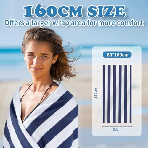 160 x 80 cm Microfibre Towel - Large Size Quick Drying Microfibre Beach Towels for adults, Sand-Free, Absorbentextra large Beach Towels for adults - Includes Storage Bag (Deep Blue and Pink Stripes) — view 3