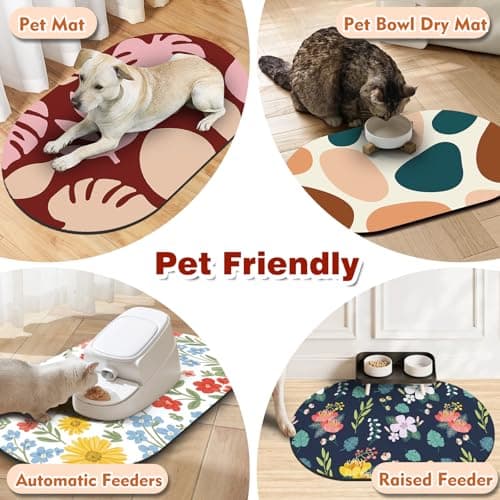 Easy Clean Dog Bowl Mat, 51x30.5 cm Absorbent Dog Feeding Mat for Dogs and Cats, Stain-Resistant Cat Mats for Food Bowls, Avoid Water Spilling Feeding Mat for Pet, Red Leaf — view 6
