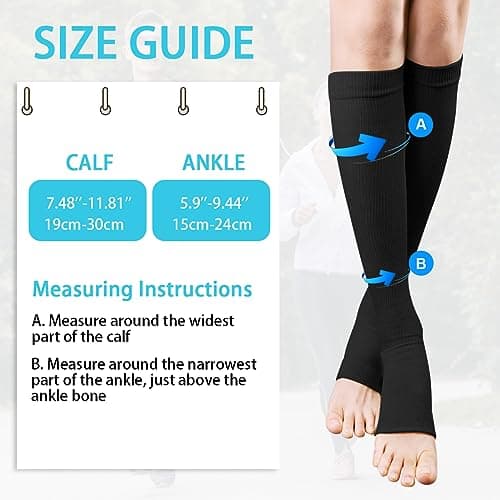 ACWOO Compression Socks for Women & Men, 2 Pairs Open Toe Graduated Stockings Support, Non-Slip Flight Socks Running Socks for Sports, Flying, Maternity Pregnancy, Nurses, Travel, Running — view 6