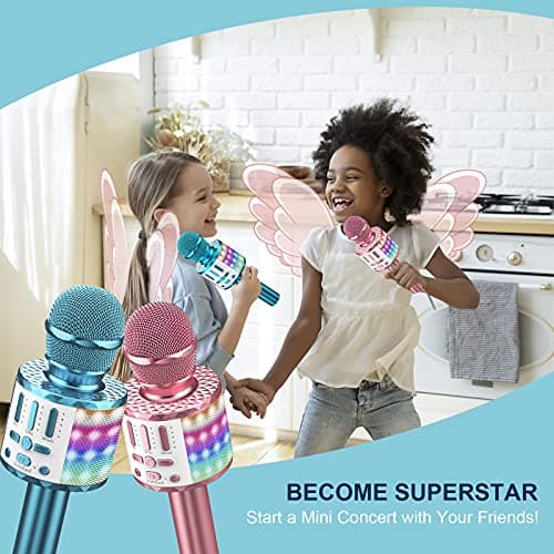 Wireless Microphone with Lights, Karaoke Bluetooth Microphone for Kids Adults, Portable Toy Karaoke Mic Speaker Machine, Home KTV Player Support Phone/Pad/TV for Party Singing, Boys Girls Best Gifts — view 5