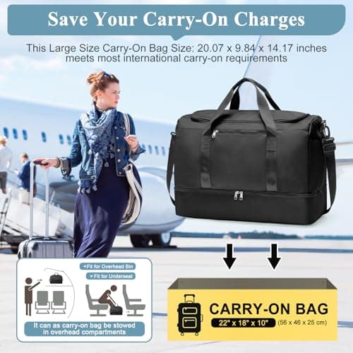 Large Travel Duffle Bag,Carry on Overnight Weekend Bag with Shoes Compartment,Weekender Bags for Women for Travel Business Trips Sport Hospital, Black 3Pcs Set, L, Practical/Utilitarian — view 2