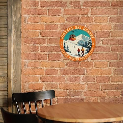 Retro 70s Ski Resort Alpine Winter Travel Poster Metal Tin Sign Plaque — view 6