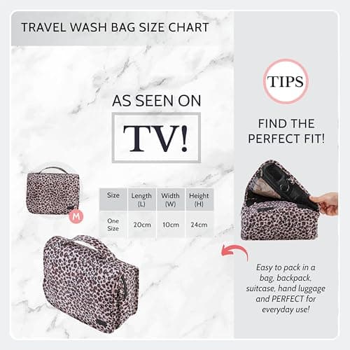 Periea 'Amelia' Travel Wash Bag - Travel Hanging Toiletry, Wash Bag, Bathroom Gym Toiletries for Men, Makeup Cosmetic Organiser for Women - Tropical Navy — view 3