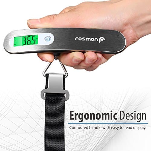 Fosmon Digital Luggage Scale (Stainless Steel, Backlight, LCD Display) Ergonomic and Lightweight Suitcase Weighing Scales, 110 lb / 50 kg with Tare Function - Silver (2-Pack) — view 3