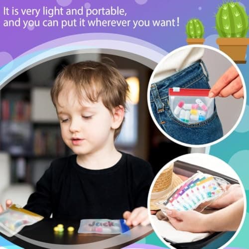 Travel Pill Bags, 7 Colour Reusable Travel Pill Pouch with Slide Lock, Waterproof Clear Pill Storage Bags for Tablets, Portable Medication Organiser for Travel, Home & Office (7pcs) — view 5