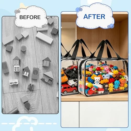 Toy Storage Bags, 4 Pcs Clear PVC Toy Storage Bags, Clear PVC Toys Organiser Bag with Handle Reusable Waterproof Travel Case Pouch for Building Blocks Puzzle Balls Pretend Play Toys(30x20x10cm) — view 5