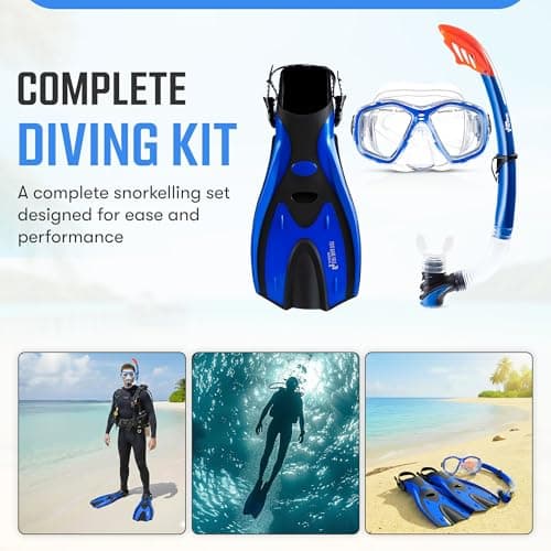 Two Bare Feet Snorkel, Mask and Fins/Flippers PVC Snorkelling Set (Adults) With Anti Fog and Wide View Mask, Anti-Leak, Tempered Glass - Scuba Dive Snorkelling Sets (L/XL (UK9-13), Blue) — view 6