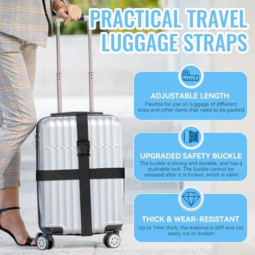 2Pcs Suitcase Straps Set, Adjustable Suitcase Straps, Heavy Duty Luggage Straps with Quick Release Buckle, Travel Accessories Thickened Luggage Belt for Suitcase Baggage (Black) — view 4