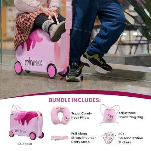 MiniMax Kids Ride-On Suitcase 45x36x20 with Neck Pillow & Drawstring Bag — view 6