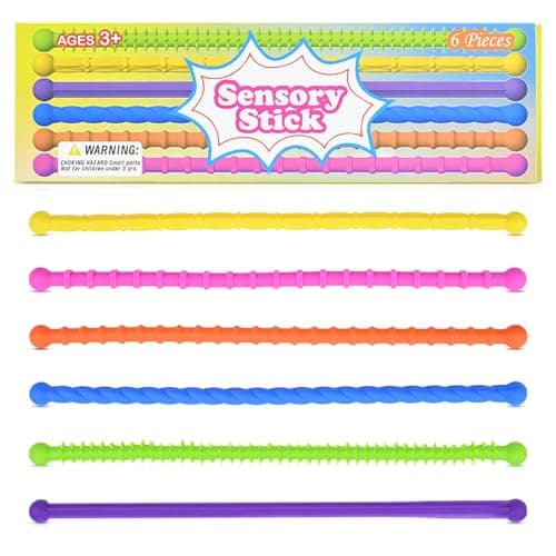 Lanstorm 6 PCS Textured Stretchy Sensory Fidget Toys, Colorful Quiet Fidget Toys, Noodle Texture Sensory Toys, ADHD Autism Anxiety Relief Stretchy Sticks, for Classroom, Travel, Camping, Picnic