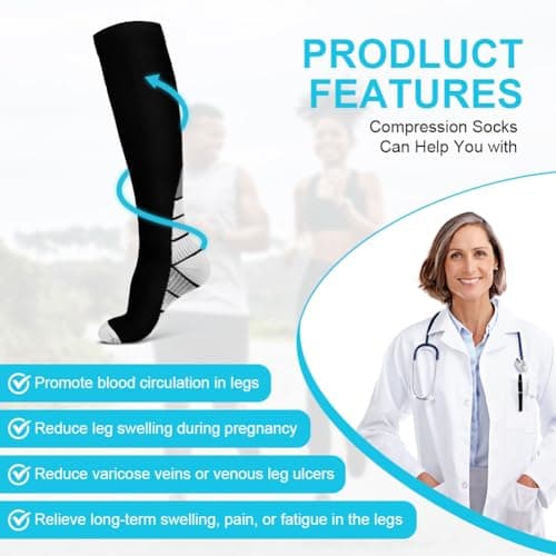 ACWOO Compression Socks for Women & Men, 2 Pairs Best Graduated Stockings Support, Non-Slip Breathable Running Socks for Sports, Flight, Maternity Pregnancy, Nurses, Travel - Boost Stamina & Recovery — view 4