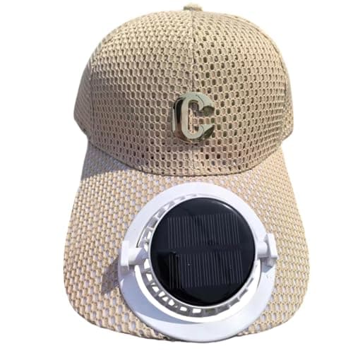 Sun Protection Cap with Solar Fan, Breathable Mesh Brim for Outdoor Couples,Solar-Powered Fan | Breathable mesh | Extended Brim | Sunscreen Shade for Summer Hiking & Travel Khaki