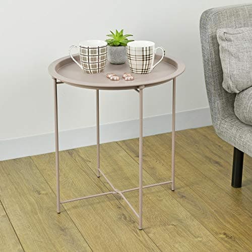Hodge and Hodge Round Metal Folding Side Table Tray Top Light Portable Coffee Night Stand Pink — view 2