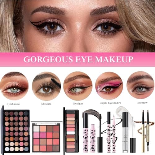 All-in-One Makeup Kit for Women, Complete Makeup Gift Set for Teen Girls, Essential Makeup Bundle with Eyeshadow Palette, Mascara, Contour, Lipstick, Cosmetic Brushes & Travel Bag — view 3