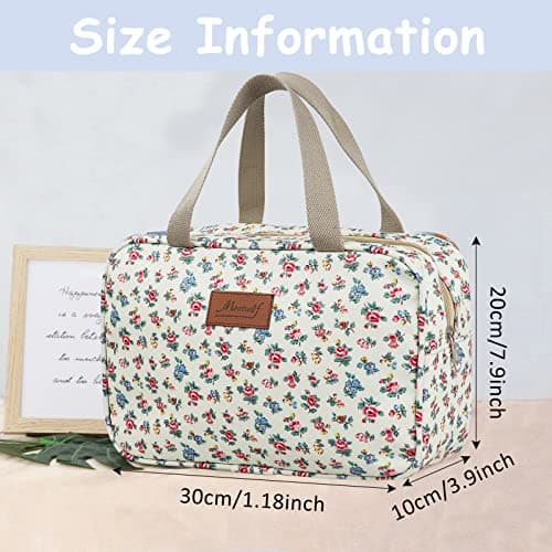 Toiletry Bag, Large Travel Hanging Make up Wash Bags, Portable Waterproof Cosmetic Bag, Light Blue White Bear Toiletry Kit, Bathroom Storage Case for Women Girls Ladies (White Floral) — view 2