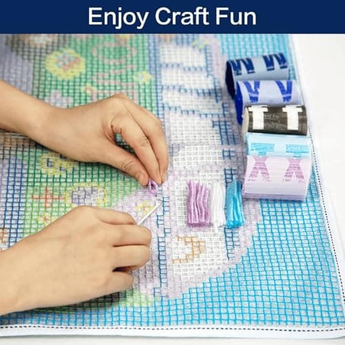XDEGHUANGSS Latch Hook Kit for Adults Beginners,Lighthouse and Cabin Pre-Printed Canvas Cushion Cover Making Kit,DIY Crochet Wool Yarn Craft Set,Hobbies Home Sofa Decor,Gift for Women — view 5
