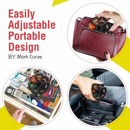 Portable Weekly Pill Box Organiser | Easy to Open 7 Day Premium Quality Tablet Box | Travel Pill Case with Snap Shut Lids |Tablet Organiser for Vitamins, Supplements & Medicine - Mark Curve — view 6