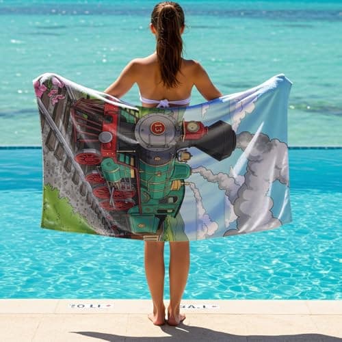 Vintage Train Travel Poster Beach Towel Retro Railroad Gifts for Train Lover Microfiber Sand Free Quick Dry Travel Bath Towel (style4,130cm x 80cm) — view 3