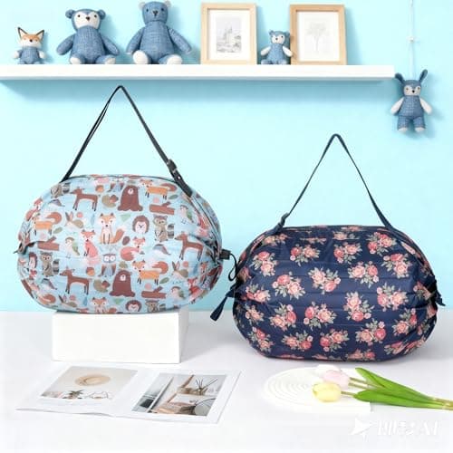 XKE-X 4 Pack Foldable Reusable Shopping Bags - Thickened 210D Nylon Waterproof Grocery Tote with Zipper & Adjustable Straps, Compact Travel Duffel Bag for Groceries, Beach, Storage-Group 1 — view 2