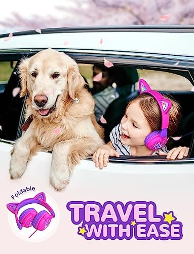 iClever HS25 Kids Headphones Toddler Girls LED Cat Ear Travel Gift — view 6