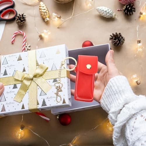 Zerodeko Lipstick Holder Red Pu Leather Keychain for Travel Use — view 5
