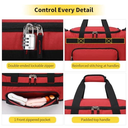 55L Gym Duffle Bag Sports Holdall for Men - 22 inch Multi Pockets Large Holdall Bag for Fitness, Travel, Workout - Red — view 5