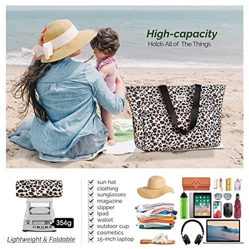 HOMESPON Large Waterproof Beach Bag for Women, Zippered Pool Tote — view 3