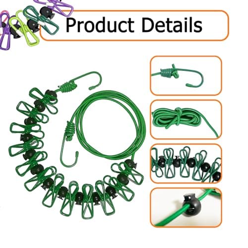 BaiMoure Retractable Laundry Line, 1.7-3.6m Elastic Travel Clothesline — view 3