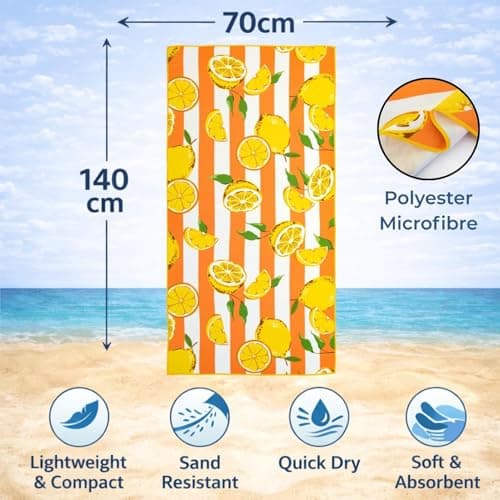 Adore 2 Pack Microfibre Beach Towels 70x140cm - Lemons & Turtles — view 3
