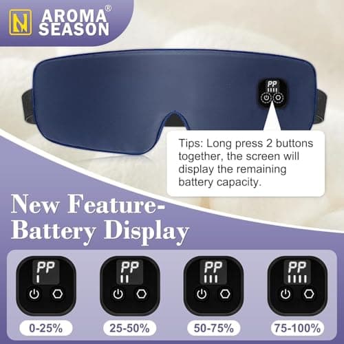 Aroma Season Silk Heated Eye Mask, Cordless Warm Eye Compress for Dry Eyes, 4 Time Levels & Temperature Settings, 1500mAh Rechargeable Battery, Washable Cover, Gifts for Men Women (Navy Blue) — view 4