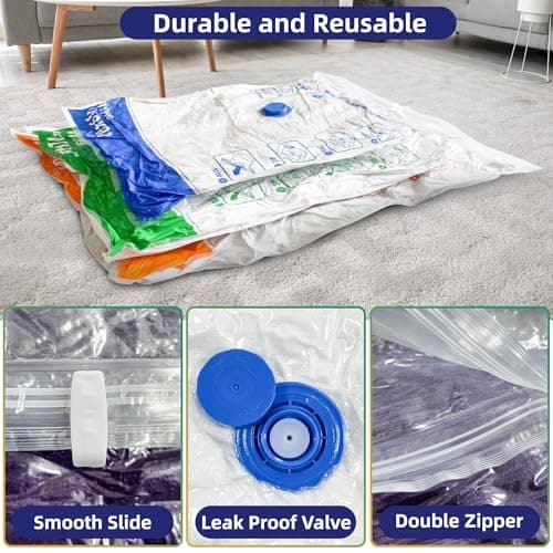 STORAGE MASTER Space Saver Bags for Travel and Home Reusable, 9 Pack Vacuum Storage Bags Save 80% More Storage Space, with Electric Air Pump — view 3