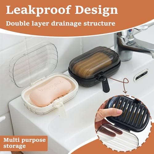 JIANGLAI Soap Dish Holder with Lid, Zipper Clip Leakproof Waterproof Travel Soap Case with Drainage, Portable Sealed Shower Soap Box, Perfect for Bathroom Shower, Travel, Camp, Gym, Outdoor, 2 Pcs — view 6