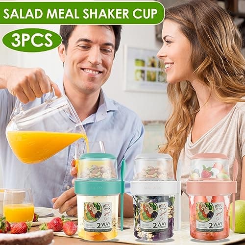 3 Pack Reusable Overnight Oats Storage Yogurt Pots 870ml Breakfast Salad Cereal Cup with Lid Spoon Portable Oatmeal Breakfast On the Go Jar Dishwasher Safe Snack Meal Container for School Travel — view 3